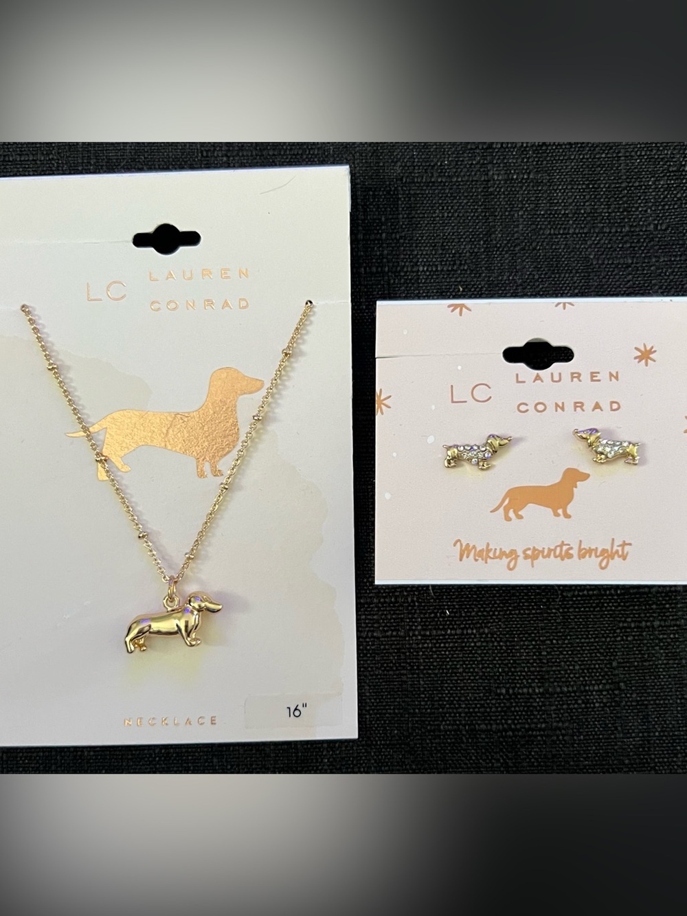 Kohl's LC Lauren Conrad Gold Dachshund Necklace & Stud Earrings Set